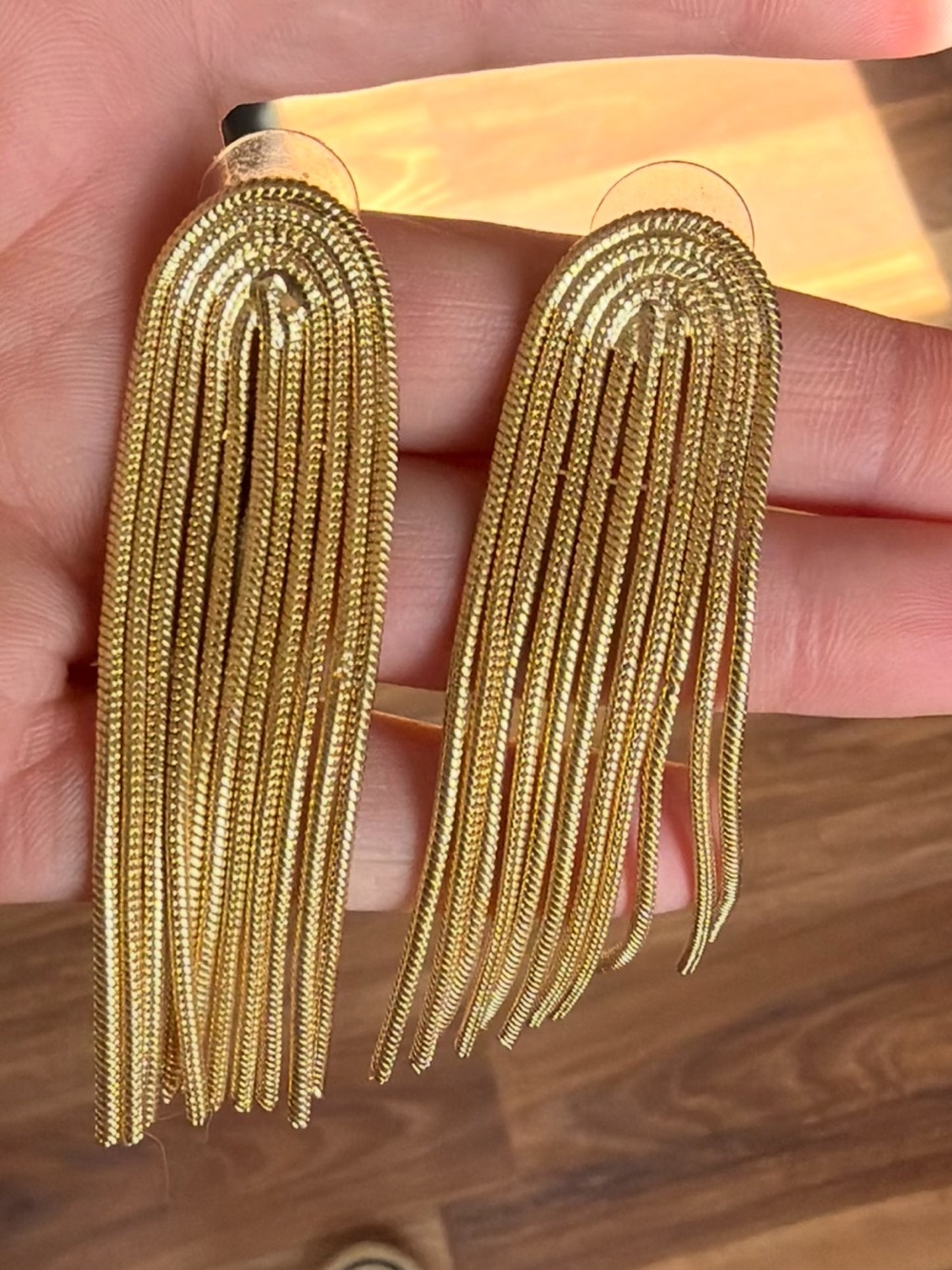 Snake Chain Gold Tassel Fringe Drop Earrings